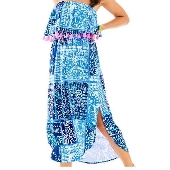 Lilly Pulitzer Meridian Midi Strapless Dress with Pink Accents - Picture 4 of 5